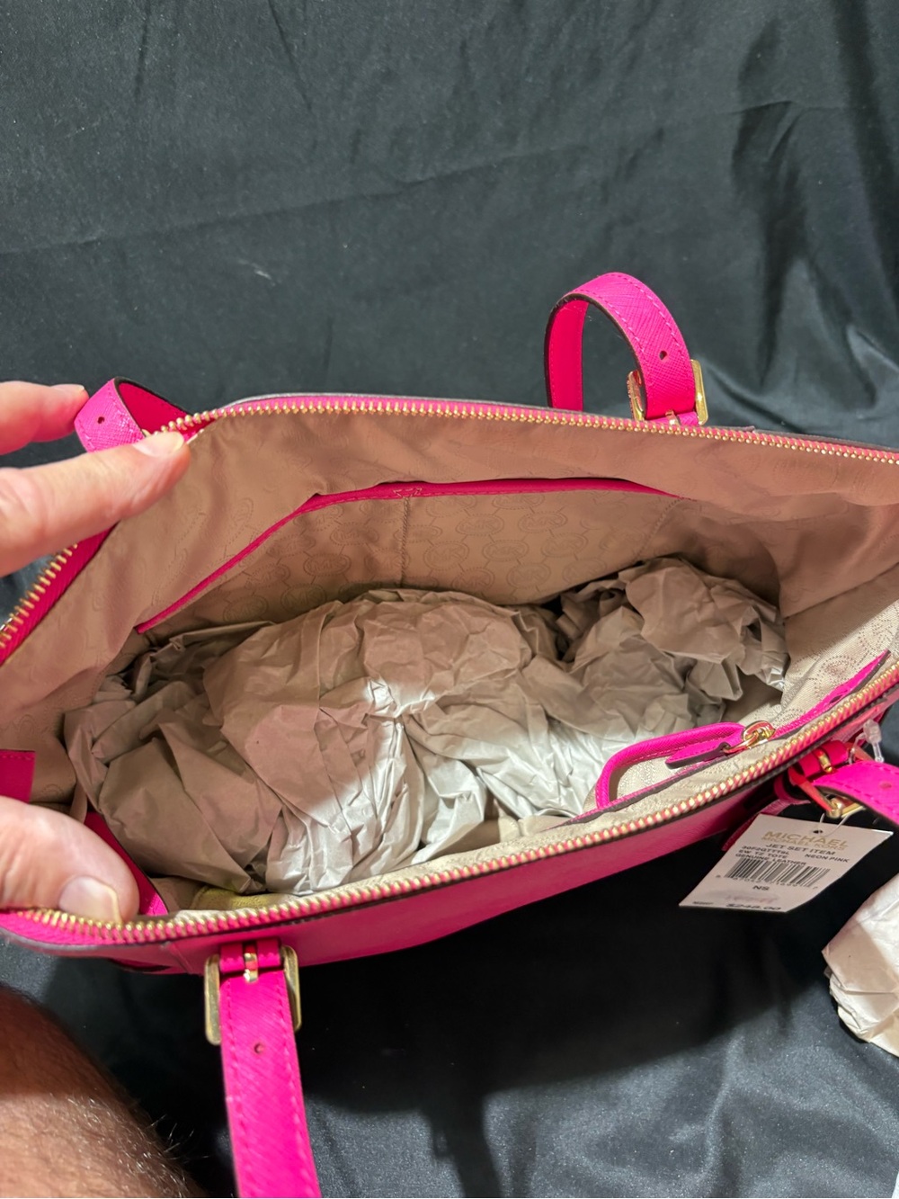 Michael Kors Hot Pink Saffiano Leather Shoulder Tote with Gold Hardware - Picture 6 of 6